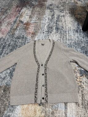 Chico's Cream Beaded-Trim Cardigan